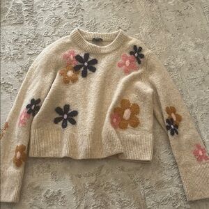 Rails Cream and Pink Crew Neck Sweater with Floral Design